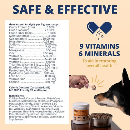 Under the Weather Ready Cal Powder for Dogs, High-Calorie Weight Gainer &amp; Appetite Stimulant, Dog Energy Booster Veterinarian-Approved Pet Supplement with Vitamins &amp; Minerals, Chicken Flavor |10.58 oz