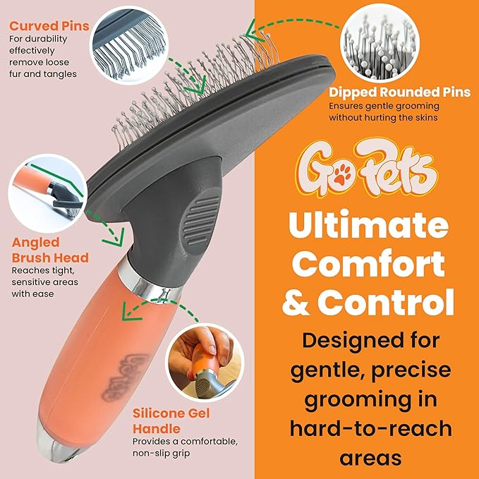 GoPets Small Pin Slicker Brush, Easy-Groom Pin Comb for Tangles &amp; Shedding, Rounded Safety Tips, Dematting Brush for Short &amp; Long Hair Cats, Dogs &amp; Furry Pets, Ideal for Sensitive, Hard-to-Reach Areas