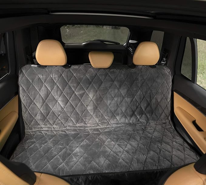 Plush Paws Products Velvet Rear Car Seat Protector w/o Hammock | Washable &amp; Waterproof Back Seat Dog Cover for Car, Truck, &amp; SUV | Nonslip, Tear Resistant Pet Seat Cover | X-Large London Grey