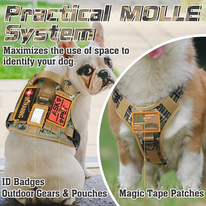 rabbitgoo Tactical Dog Harness Medium Sized Dog, No Pull Military Service Vest with Handle &amp; Molle, Easy Control for Training Walking, Adjustable Reflective Straps, Brown camo, M
