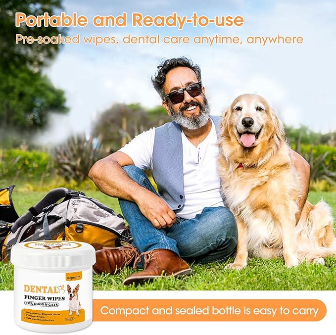 Dog Dental Wipes, Dog Teeth Cleaning Finger Wipes, Reduce Plaque &amp; Tartar, Freshen Breath, Safe Natural Pet Dental Care Finger Wipes for Dog &amp; Cat, Portable &amp; Disposable Dog Tooth Wipes, 50 Ct
