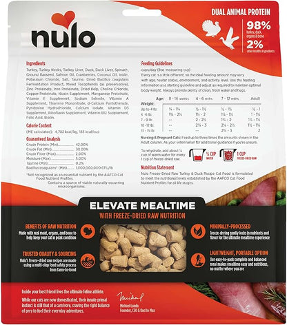Nulo Freestyle Freeze-Dried Raw, Ultra-Rich Grain-Free Dry Cat Food for All Breeds and Life Stages with BC30 Probiotic for Digestive and Immune Health, Turkey &amp; Duck, 16 Ounce