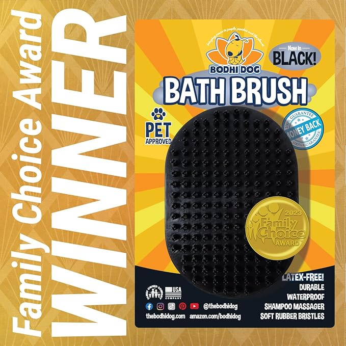Bodhi Dog Shampoo Brush - Pet Grooming &amp; Bath Supplies for Dogs and Cats - Bath Brush for Long &amp; Short Hair - Premium Scrubber for Shower, Bathing &amp; Massage (One Pack, Black)