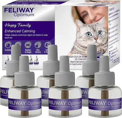 FELIWAY Optimum 6 x 30 Day Cat Calming Refills for Pheromone Diffuser, 6 x 48ml Value Pack - Helps Reduce Common Signs of Stress in Cats &amp; Kittens, Enhanced Calming