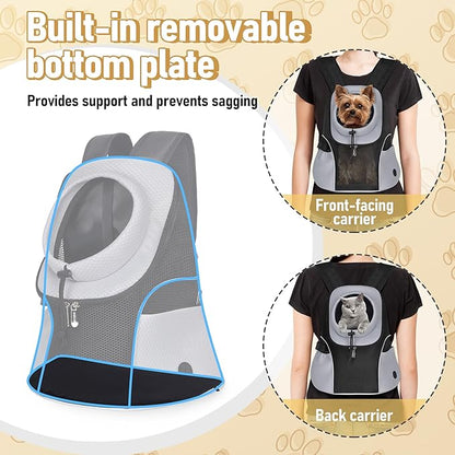 WOYYHO Pet Dog Carrier Backpack Small Dog Front Backpack Ventilated Mesh Dog Travel Back Pack with Safety Belt for Travel Hiking Cycling Outdoor Adventures (Size M: 5-9 lbs, Grey)