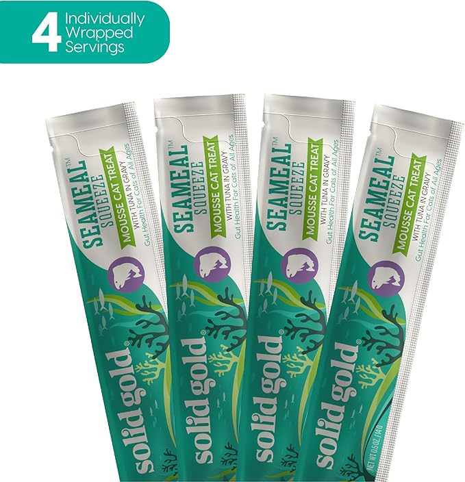 SeaMeal Squeeze Tuna Lickable Cat Treats with Seaweed for Skin &amp; Coat - Wet Cat Treats with Digestive &amp; Immune Health Support - Natural, Holistic, Grain Free (48 Squeezes)