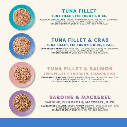 Applaws Natural Wet Cat Food, Limited Ingredient, Grain-Free, Protein with No Artificial Additives, Variety Fish Selection in Broth (16 x 2.12 oz Easy-Open Cups)