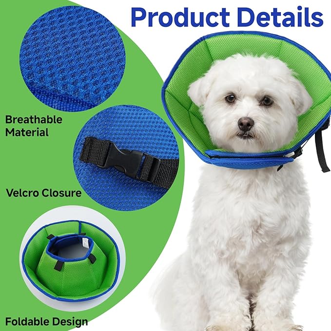 Dog Cone Collar S, Soft Cones for Large Medium Small Dogs,Adjustable Dog Cone Alternative to Stop Licking, Comfy Elizabethan Collar for After Surgery Wound Healing &amp; Hot Spots Blue
