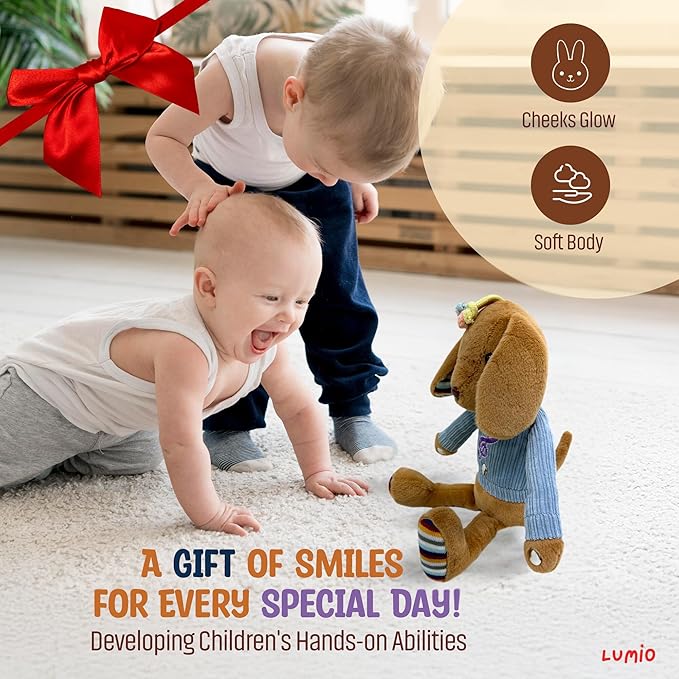 Lumio Musical Stuffed Animal Plush Toy with Lights &amp; Sounds - Cute Interactive Toy for Newborns, and 3 6 12 to 48 Months (Bunny)