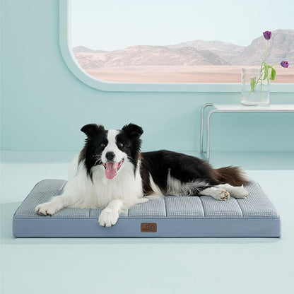 Bedsure Cooling Dog Bed for Crate - Large Orthopedic Flat Puppy Beds with Removable Washable Cover, Egg Crate Foam Pet Mat, Suitable for Pet Up to 50 lbs