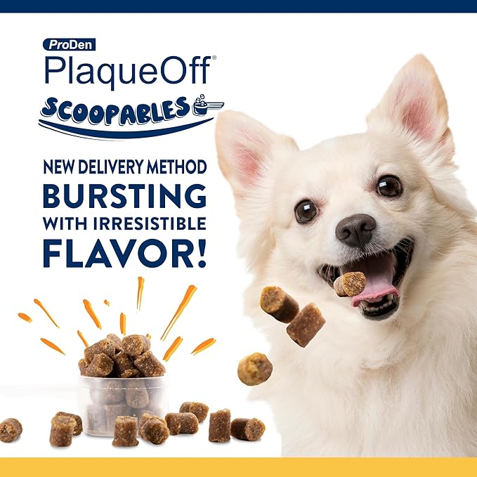 ProDen PlaqueOff Scoopables - Hickory Smoked Bacon Flavor Dental Bites for Small Dogs, Natural Kelp for Plaque &amp; Tartar Control, Freshens Breath - Small &amp; Medium Breed Dental Care- 45 Scoops
