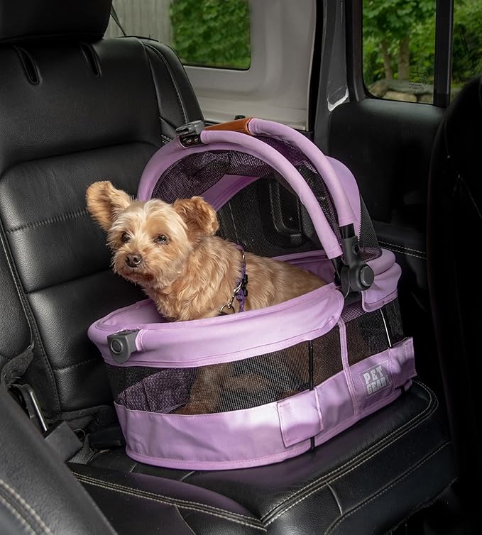 Pet Gear No-Zip View 360 Ultra Lite Pet Safety Carrier &amp; Car Seat for Small Dogs &amp; Cats Push Button Entry, 15", Bright Lilac