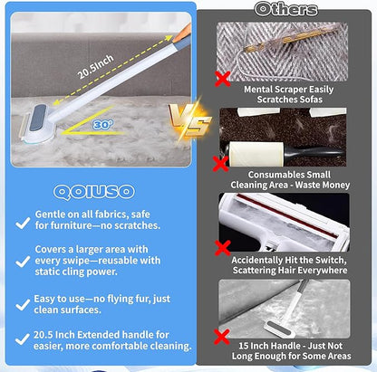 Pet Hair Remover for Furniture – 23.2Inch Reusable Dog &amp; Cat Hair Removal Brush, Washable Lint Cleaner with Long Handle, 4-in-1 Pet Hair Remover for Couch, Carpet, Clothes &amp; Bedding