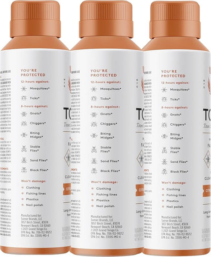 Citrus + Sandalwood Insect Repellent, 12-Hour Mosquito &amp; Tick Protection, Picaridin-Based, Water-Based, Lightweight, Quick-Drying, Vanishing Scent, DEET Alternative, Face &amp; Body Use,3 Pack
