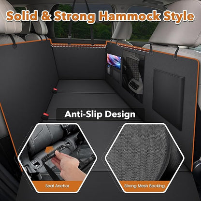 Dog Cover for Car Backseat with Crossbar Design, Hard Bottom Car Seat Cover for Dogs with Back seat Extender, Waterproof Dog Hammock for Full-Size SUV, and Truck