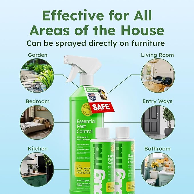 BugMD Ant Killer &amp; Bug Spray - Roach and Cockroach Killer Indoor, Spider Spray for Home, Fly and Insect Defense, Natural, Safe with Essential Oils, Plant-Powered, Pest Control - Starter Kit