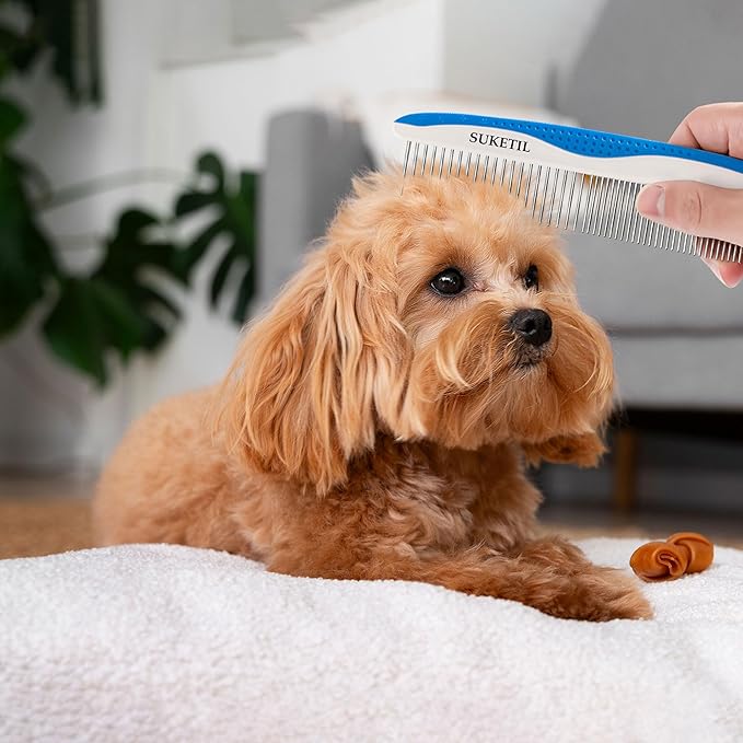 Dog Grooming Comb for Matting, Dog combs for grooming matting, Dematting Comb for Dogs and Cat with Stainless Steel Teeth &amp; Non-Slip Handle (Style 1- Blue)