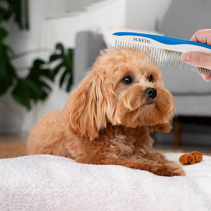 Dog Grooming Comb for Matting, Dog combs for grooming matting, Dematting Comb for Dogs and Cat with Stainless Steel Teeth &amp; Non-Slip Handle (Style 1- Blue)