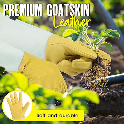 HANDLANDY Rose Gloves for Men &amp; Women, Long Leather Gardening Gloves Thorn Proof, Best Garden Gifts &amp; Tools for Gardener (Yellow-beige, Large (Pack of 1))