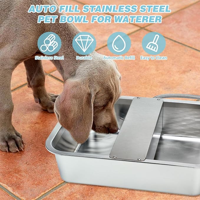 3 Gallon Automatic Dog Water Dispenser, Large Dog Water Bowl Dispenser for Outdoor, Stainless Steel Pet Bowl for Waterer Auto Fill Pet Waterer for Livestock Dogs Cats Chicken Fit 3/4&