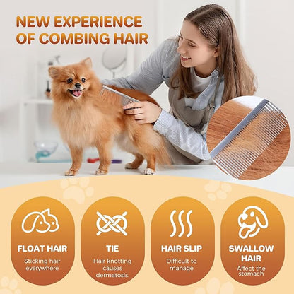 7.5 Inch Professional Stainless Steel Pet Grooming Comb for Dogs &amp; Cats, Wide &amp; Dense Teeth for Removing Tangles, Knots,Undercoat,Flea,Excess Hair, Rounded Corners Design for Safe,Metal Dematting Tool