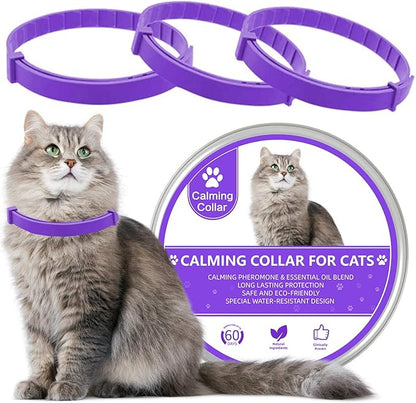 Wustentre 3 Pack Adjustable Anxiety Collar - Cat Calming Pheromones for Cats &amp; Kittens, Stress Reliever - Relaxing Comfortable Collar (Violet)