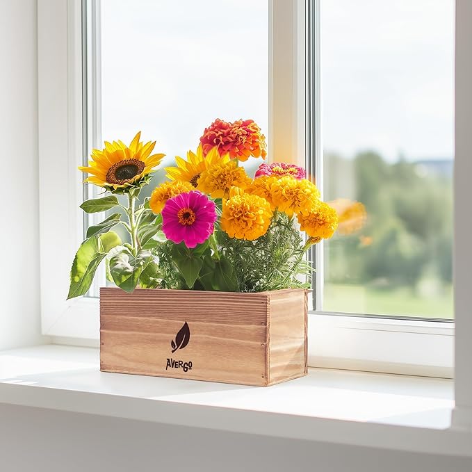 Sunflower, Marigold &amp; Zinnia Flower Seeds Growing Kit – Complete Indoor &amp; Outdoor Kit with Seeds for Planting, Planters, Soil, Tools, Instructions – Ideal for Gift Giving