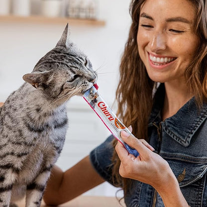 INABA Salmon Churu Cat Treats, Lickable, Squeezable Creamy Purée Cat Treat with Green Tea Extract &amp; Taurine, 0.5 Ounces Each Tube, 24 Tubes (4 per Pack), Salmon with Tuna Recipe