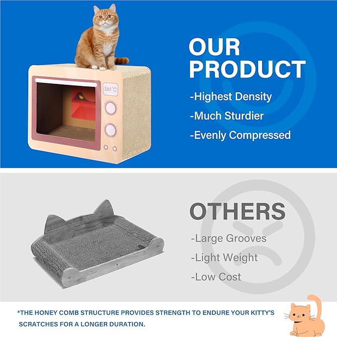 Oven Cat Scratcher Board - Durable Lounge Bed for Cats - Indoor Scratch Pad &amp; Play House - Corrugated Toy for Cat Birthday - 17.3L*13.4W*9.1H