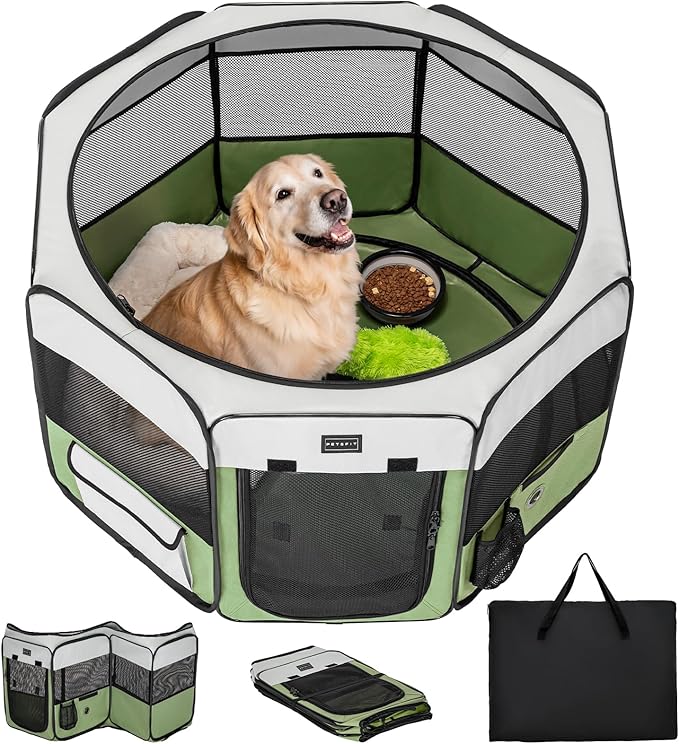 PETSFIT 45.5" Dog Playpen Indoor/Outdoor-Jump-Proof 28.5" Height with Removable Waterproof Mat &amp; Zippered Roof | RV, Camping, Travel Dog Pen | Whelping &amp; Cat Observation Space(45.5"L x 45.5"W x 28.5H)