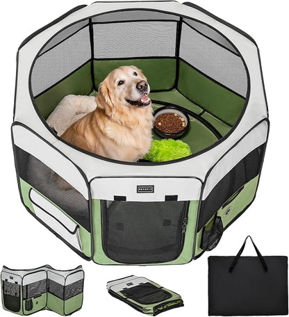 PETSFIT 45.5" Dog Playpen Indoor/Outdoor-Jump-Proof 28.5" Height with Removable Waterproof Mat &amp; Zippered Roof | RV, Camping, Travel Dog Pen | Whelping &amp; Cat Observation Space(45.5"L x 45.5"W x 28.5H)