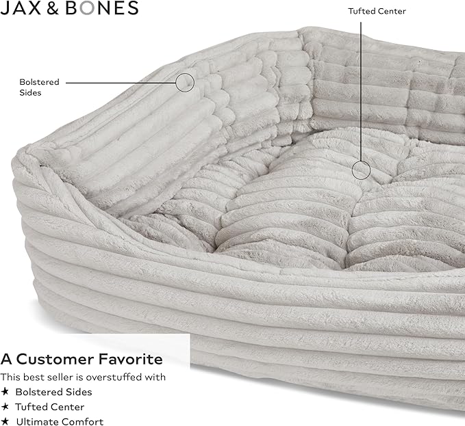 Jax &amp; Bones Dog Napper - Luna Grey Machine Washable Bed for Dogs - Extra Heavy Duty Bolstered Sides - Medium Grey Dog Mat | 35 x 27 Inches