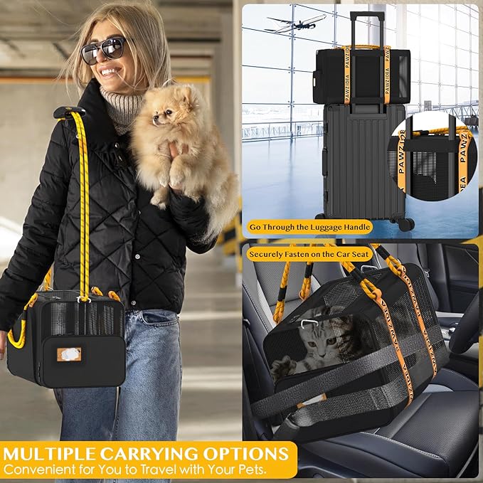 PAWZIDEA Double Pet Stroller with 2 Detachable Carriers, Portable Dog Crate for Car Travel &amp; TSA-Approved Expandable Cat Carrier, Foldable Lightweight Jogger Stroller for 2–4 Cats or Small/Medium Dogs
