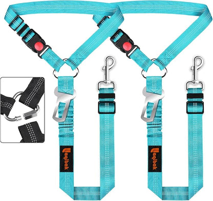 Removable Dog Seat Belt Harness for Car, 3 in 1 Pet Dog Car Seatbelt Leash, Retractable Restraint Secures to Vehicle Headrest &amp; Adjustable Reflective Bungee Dog Seatbelt Tether, Blue