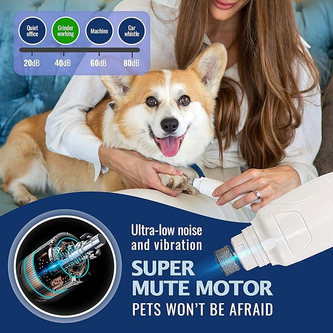 Cat and Dog Nail Grinder - Rechargeable Electric Pet Nail Clipper &amp; Trimmer- Painless Paws Grooming - Quiet 2-Speed Motor. 3 Size Ports for Small, Medium, Large Pets- Up to 4 Hours of Charge
