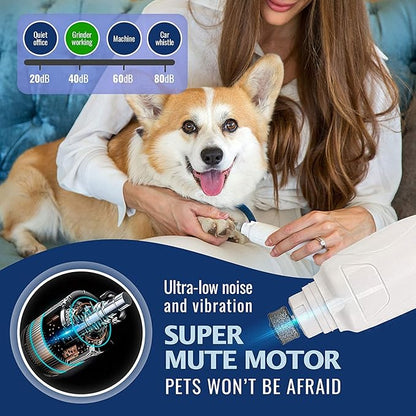 Cat and Dog Nail Grinder - Rechargeable Electric Pet Nail Clipper &amp; Trimmer- Painless Paws Grooming - Quiet 2-Speed Motor. 3 Size Ports for Small, Medium, Large Pets- Up to 4 Hours of Charge