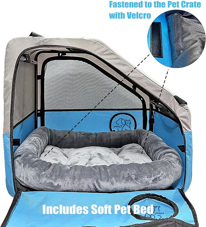 Large Portable Pet Crate for Car Travel, 24"x22"x25" Foldable Dog &amp; Cat Carrier with Secures Seatbelt &amp; Headrest Strap, Oxford Soft-Sided Pet Kennel with Removable Bed for Medium &amp; Large Pets