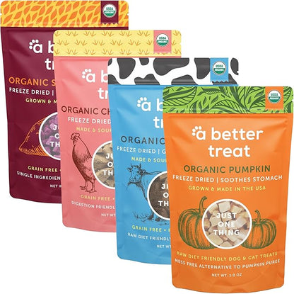 A Better Treat – Organic, Single Ingredient, Freeze Dried Pumpkin, Grass Fed &amp; Finished Beef Liver, Chicken, Sweet Potato Dog Treats &amp; Cat Treats | Natural, Healthy, Diabetic Friendly | Made in USA