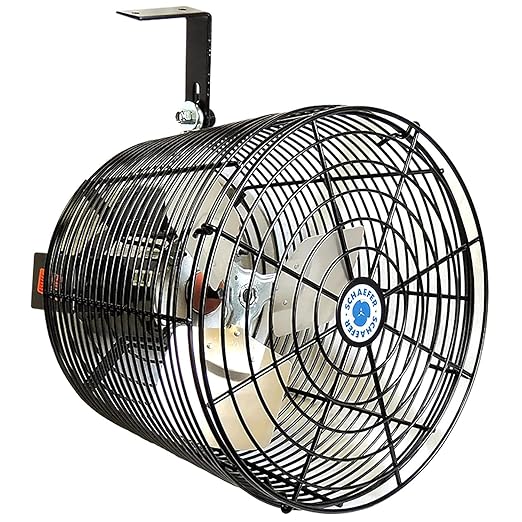 Schaefer VK12-B VersaKool Air Circulator Ceiling Wall Mount Greenhouse Fan &amp; Aluminum Blade, 1470 CFM, 1/10 hp, Energy-Efficient Commercial Fan for Patio, Garage, Industrial &amp; Workshop (Black)