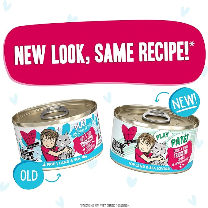Weruva B.F.F. Play - Best Feline Friend Paté Lovers, Aw Yeah!, Duck &amp; Tuna Trickster with Duck &amp; Tuna, 2.8oz Can (Pack of 12)
