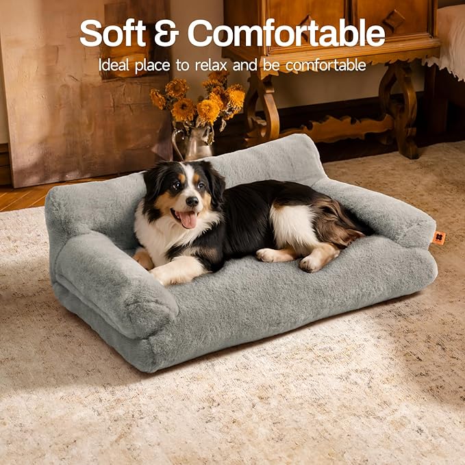 MEWOOFUN Cat Bed for Indoor Cats, Washable Dog Beds for Small Medium Dogs &amp; Cats, Fluffy Cat Couch with Non-Slip Bottom (Grey, 33.5" L x 25.6" W x 11.5" Th)