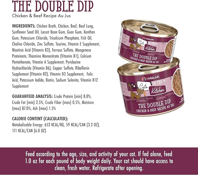 Weruva Cats in The Kitchen, The Double Dip with Chicken &amp; Beef Au Jus Cat Food, 6oz Can (Pack of 24)