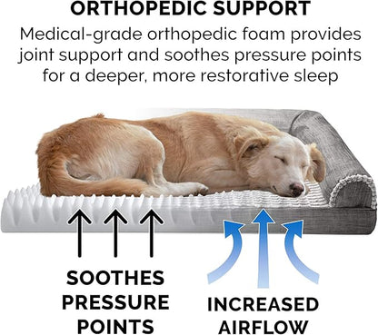 Furhaven Orthopedic Dog Bed for Medium/Small Dogs w/ Removable Bolsters &amp; Washable Cover, For Dogs Up to 35 lbs - Luxe Faux Fur &amp; Performance Linen Sofa - Charcoal, Medium