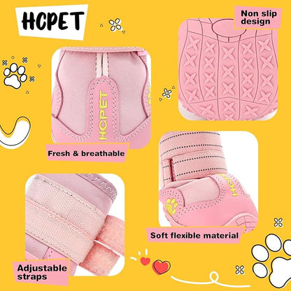 Hcpet Dog Shoes, Dog Boots for Small Dogs, Breathable Medium Dog Booties Paw Protector for Summer Hot Pavement, Winter Snowy Day, Outdoor Walking, Indoor Hardfloors Anti Slip Sole Pink Size 4