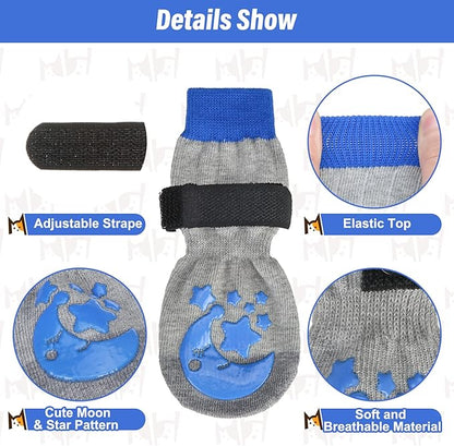 BEAUTYZOO Anti-Slip Dog Socks with Grips Traction Control for Small Medium Large Dogs, Non Skid Indoor Double Side Pet Paw Protector for Hardwood Floor Wear (Moon and Star, Small)