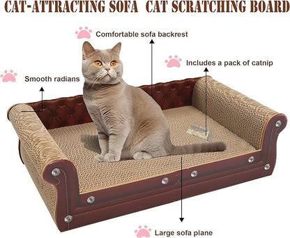 Scratching Sofa, Couch Shaped Thick Scratching Cardboard, Lounge Bed for Indoor Rest&amp;Play, Sofa Scratcher Pad (Brown, 22.4" L X 12.2" W X 6.3" H)