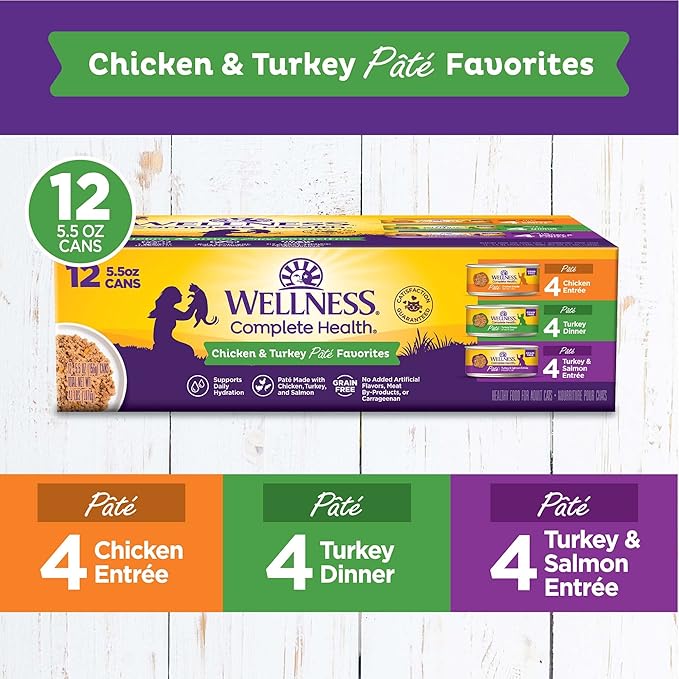 Wellness Complete Health Chicken &amp; Turkey Pate Favorites Variety Pack, 5.5 Ounces Can (Pack of 12)