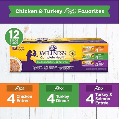 Wellness Complete Health Chicken &amp; Turkey Pate Favorites Variety Pack, 5.5 Ounces Can (Pack of 12)
