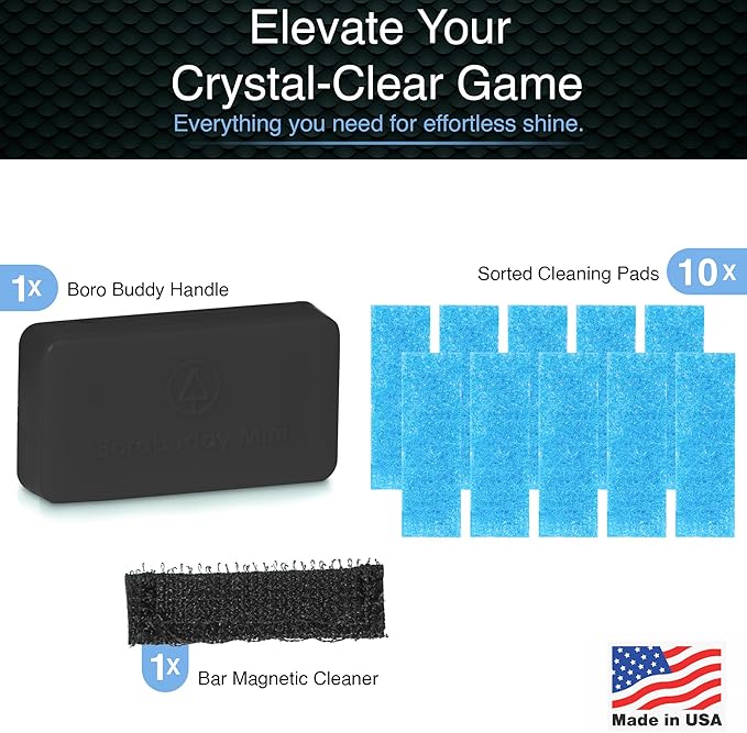 SNOWTREE Magnetic Glass Cleaner BoroBuddy | Glass Pieces, Bottles, Vases | Compact Design for Tighter Spaces &amp; Smaller Glass Pieces | Double Sided | Black