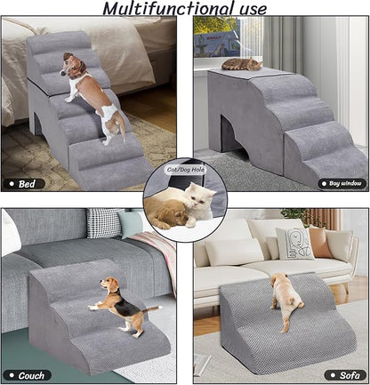 Dog Stair Steps for High Beds 36 inches Tall, 33D Foam Dog Ramp for Bed 32 inches, 7-Step Pet Stair Steps for Small Large Dogs for Bed Climbing, Non-Slip Dog Steps for Older Dogs/Cats, Grey
